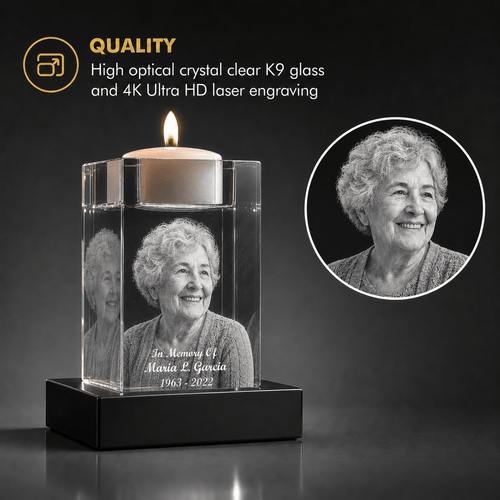 3D Crystal Candle Holder | Custom Engraved Memorial Keepsake - Laverina