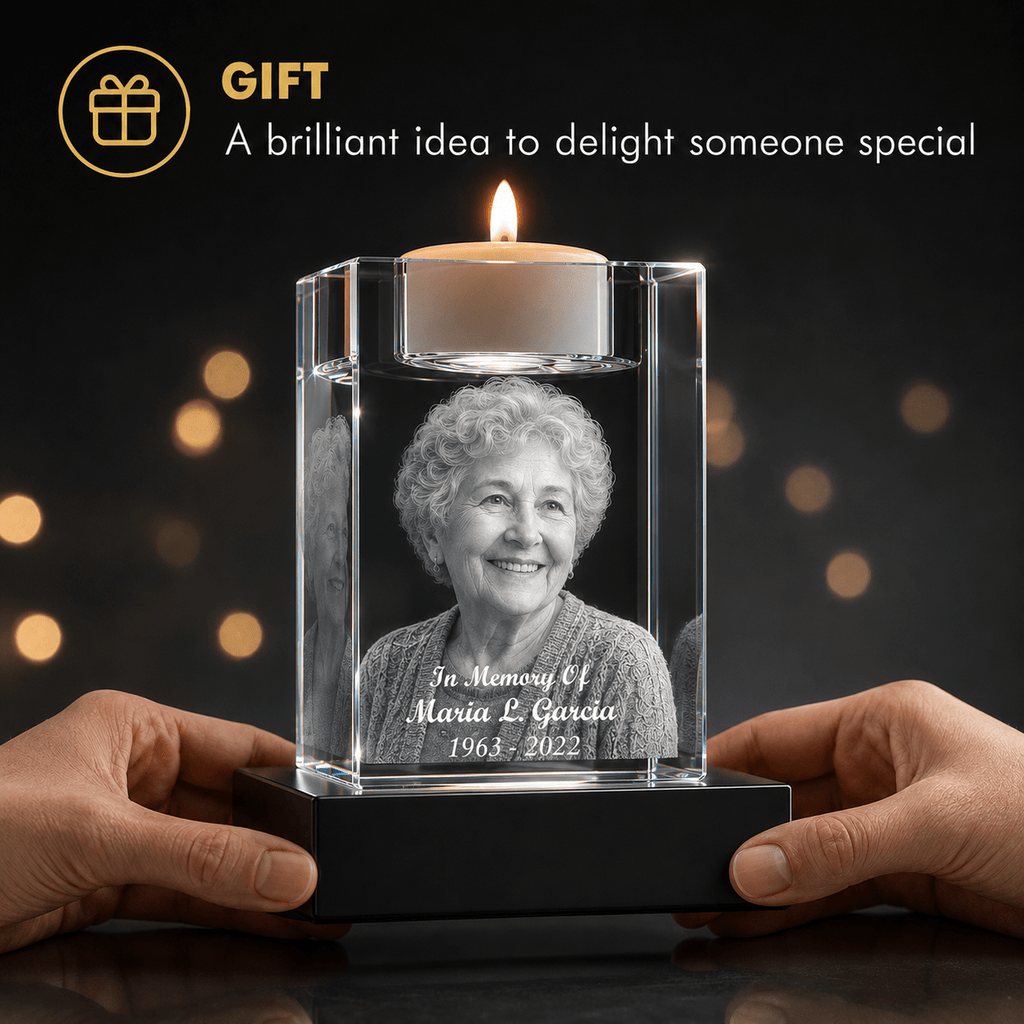 3D Crystal Candle Holder | Custom Engraved Memorial Keepsake - Laverina