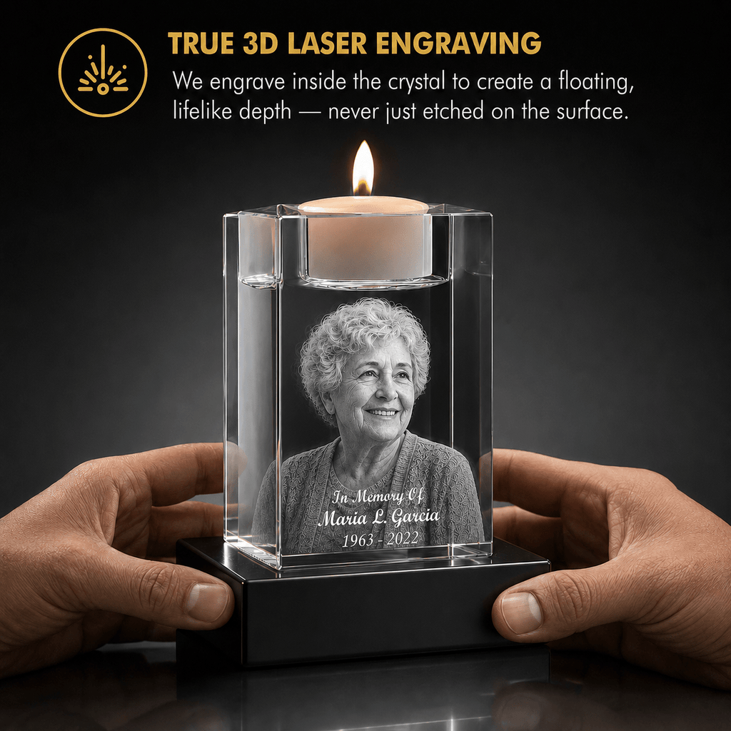 3D Crystal Candle Holder | Custom Engraved Memorial Keepsake - Laverina