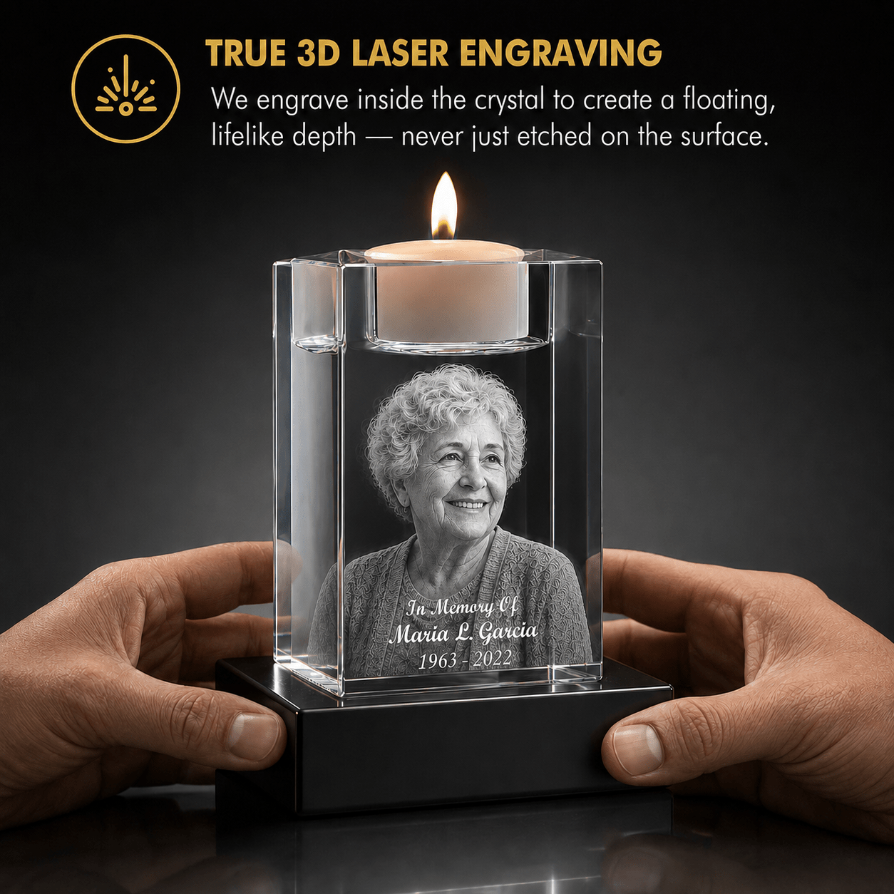 3D Crystal Candle Holder | Custom Engraved Memorial Keepsake - Laverina