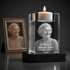 3D Crystal Candle Holder | Custom Engraved Memorial Keepsake - Laverina