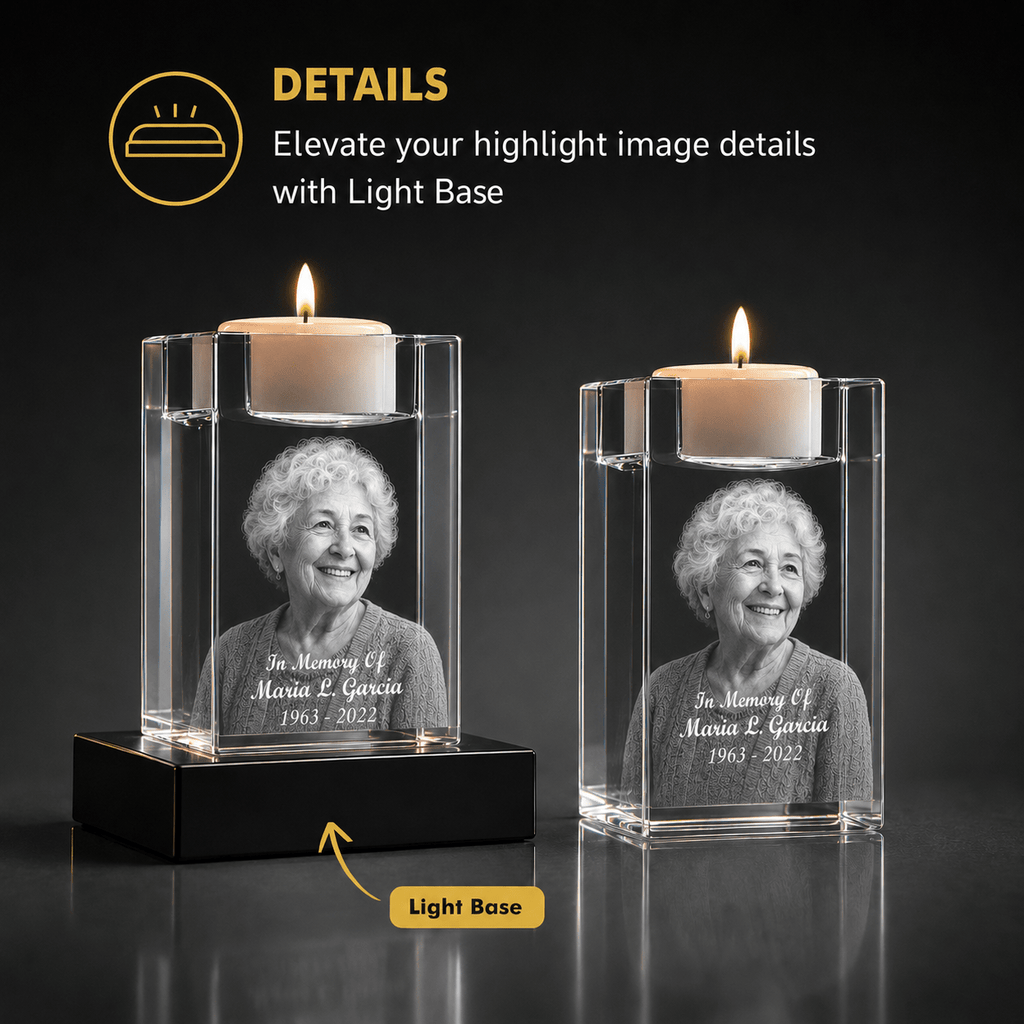 3D Crystal Candle Holder | Custom Engraved Memorial Keepsake - Laverina