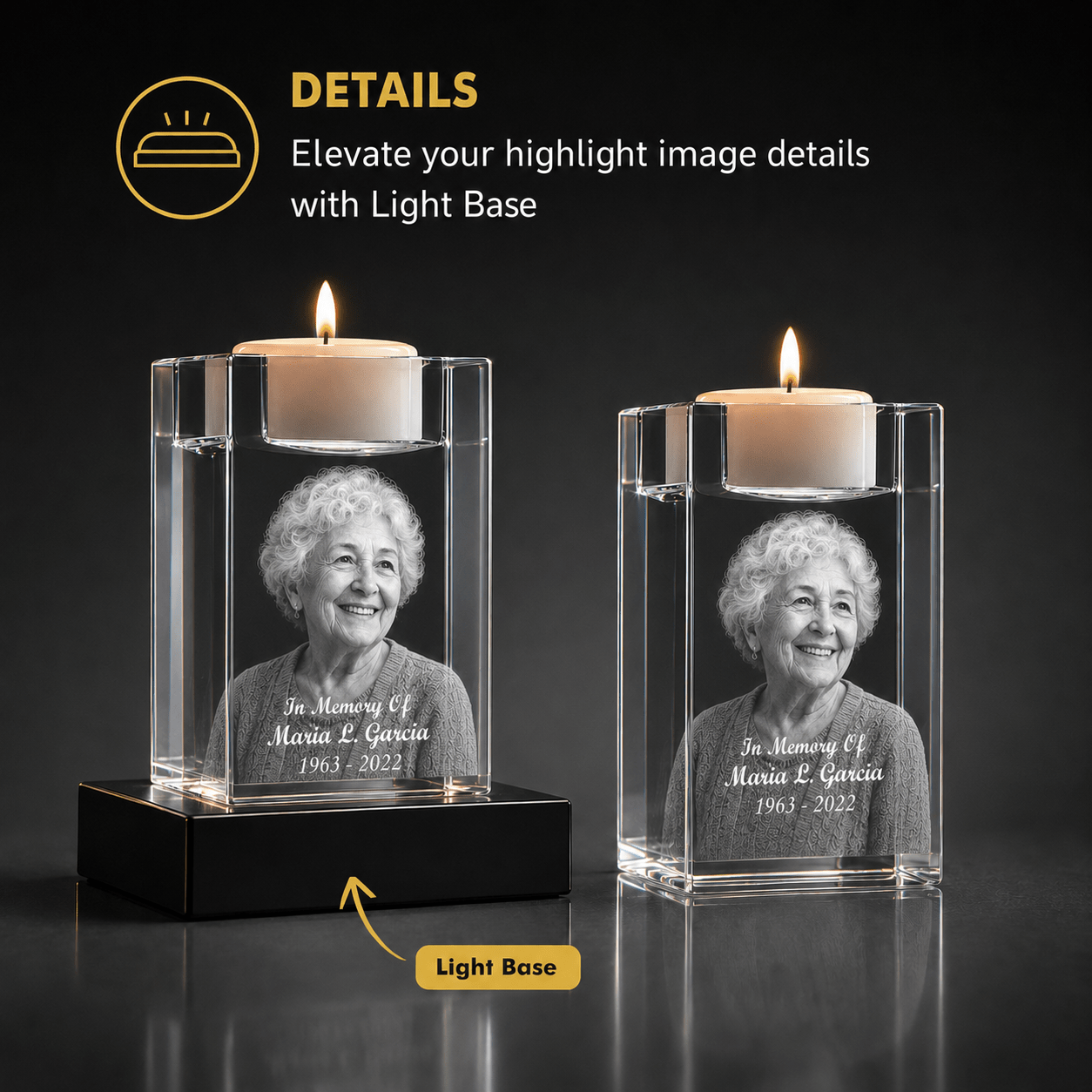 3D Crystal Candle Holder | Custom Engraved Memorial Keepsake - Laverina