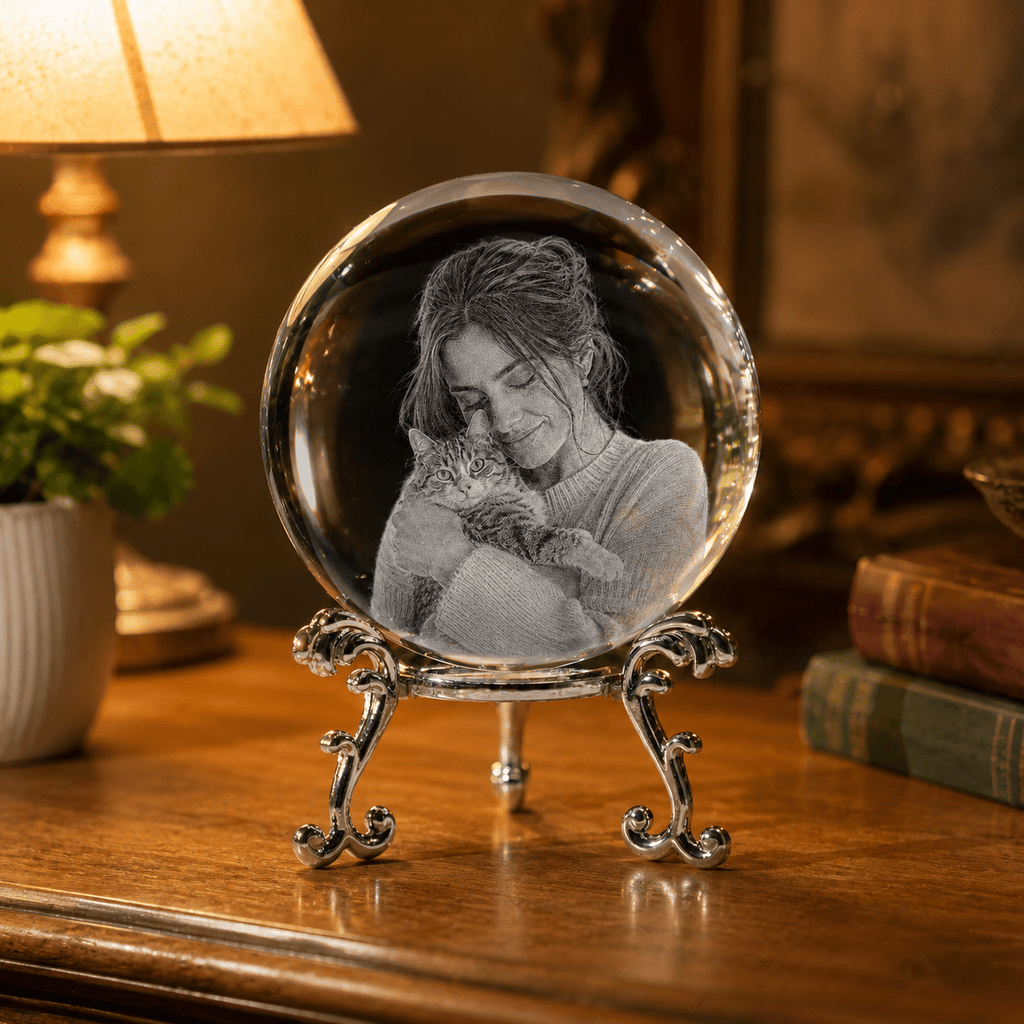 3D Laser Engraved Crystal Ball — Custom Photo - Laverina