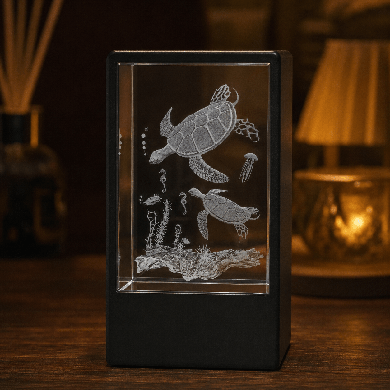 3D Sea Turtle Crystal Keepsake with LED Base - Laverina