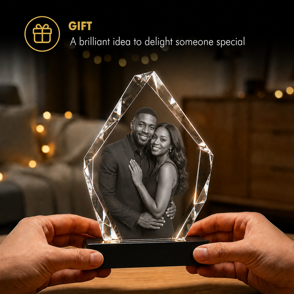 Custom 3D Crystal Hexagon Keepsake | Personalized Engraved Gift