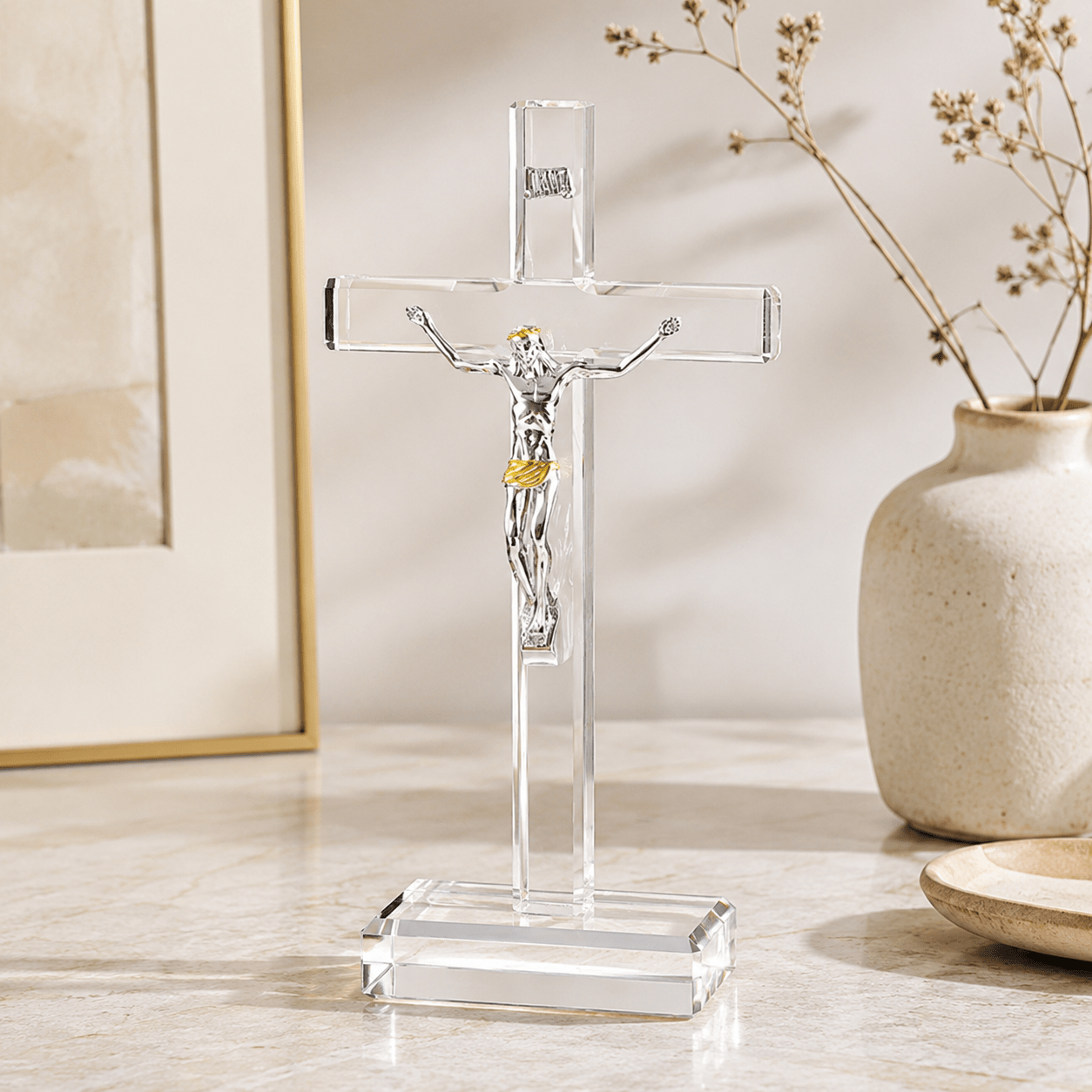 Crystal Cross with Jesus Figurine - Laverina