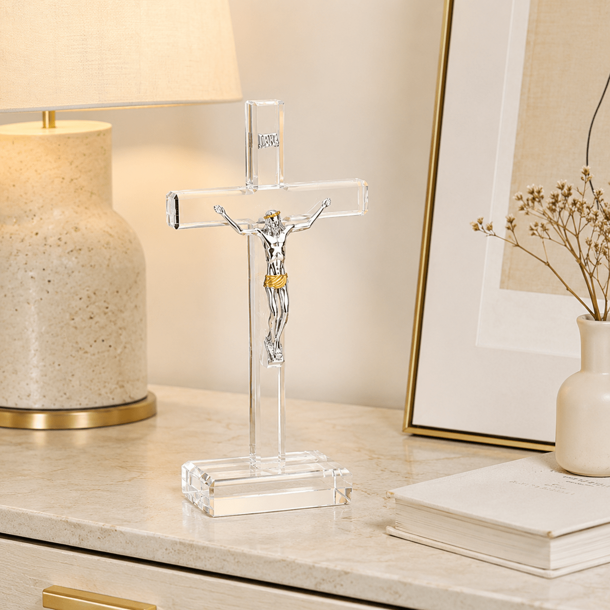 Crystal Cross with Jesus Figurine - Laverina