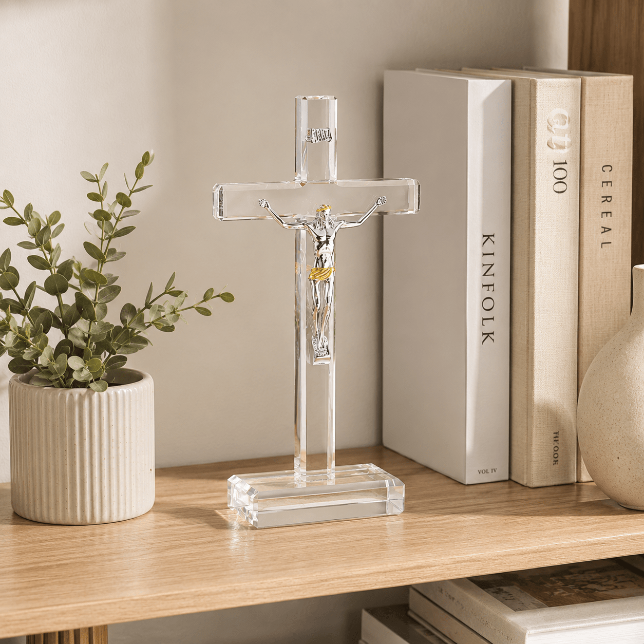 Crystal Cross with Jesus Figurine - Laverina