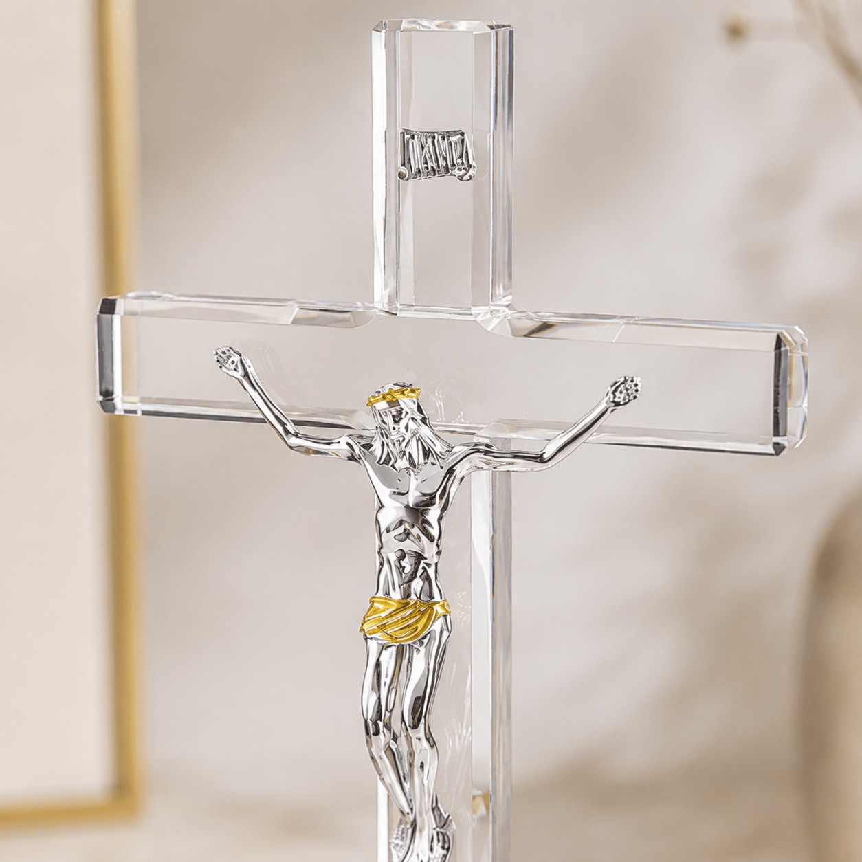 Crystal Cross with Jesus Figurine - Laverina