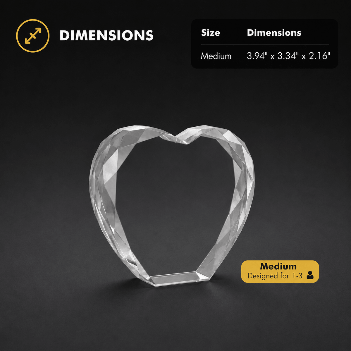 Custom 3D Multi-Faceted Heart Crystal - Laverina