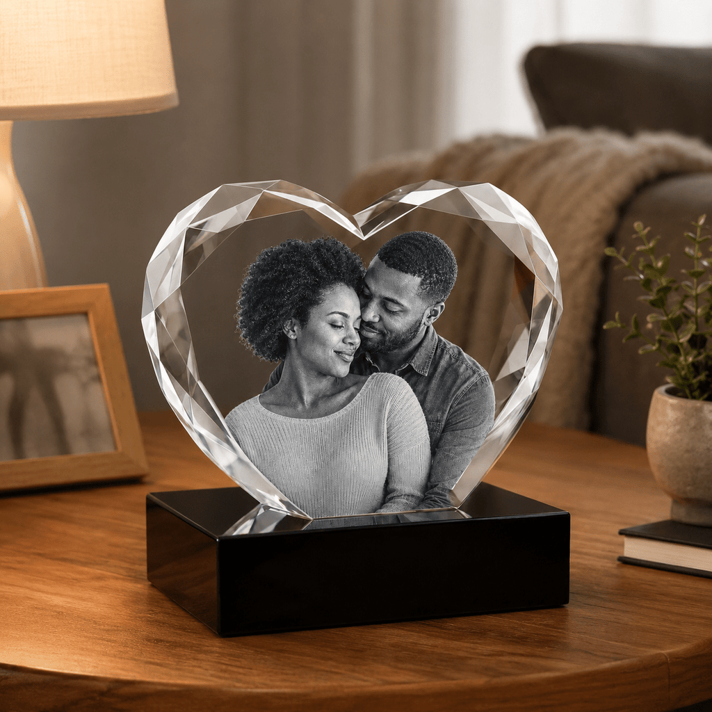 Custom 3D Multi - Faceted Heart Crystal | Personalized Engraved Gift - Laverina