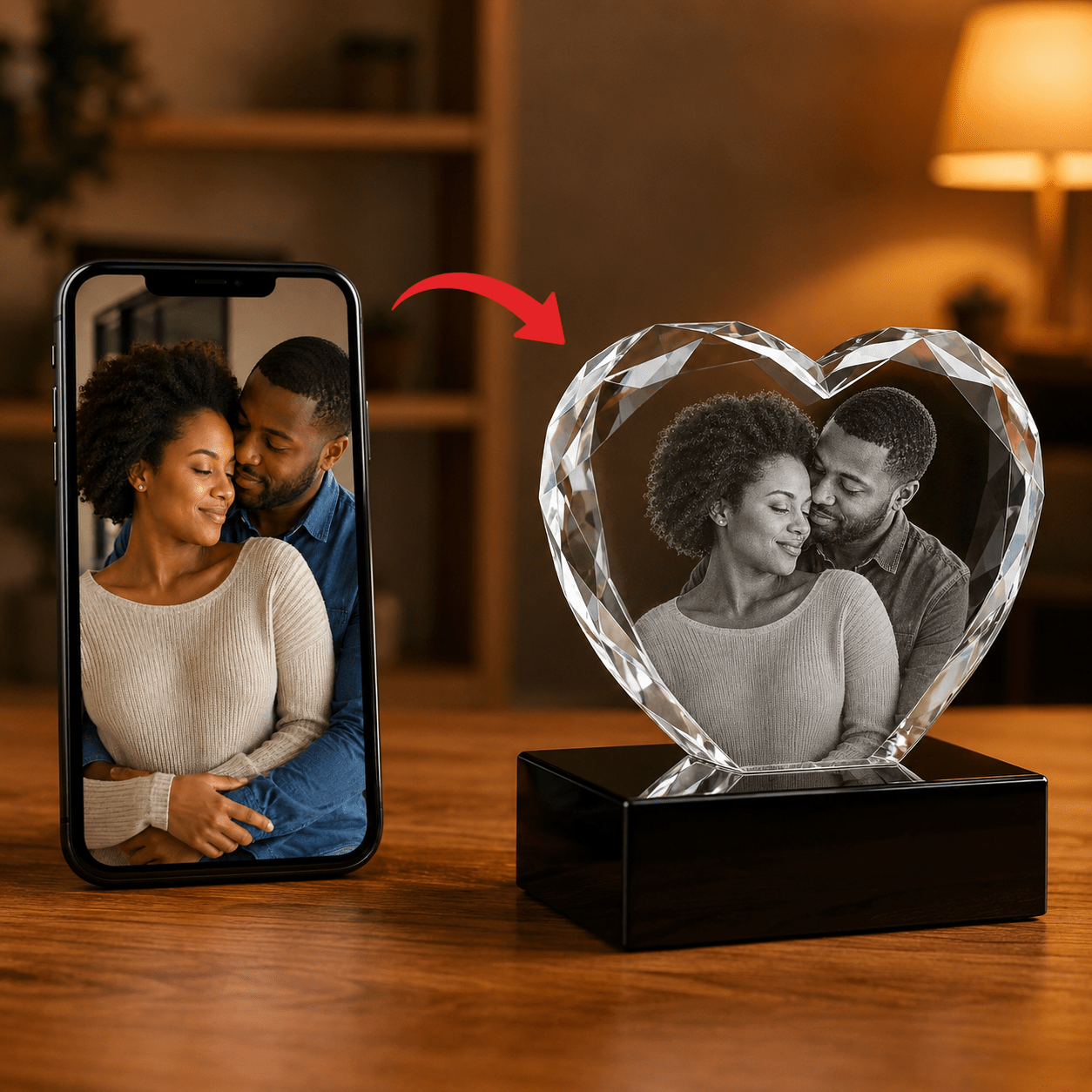 Custom 3D Multi - Faceted Heart Crystal | Personalized Engraved Gift - Laverina