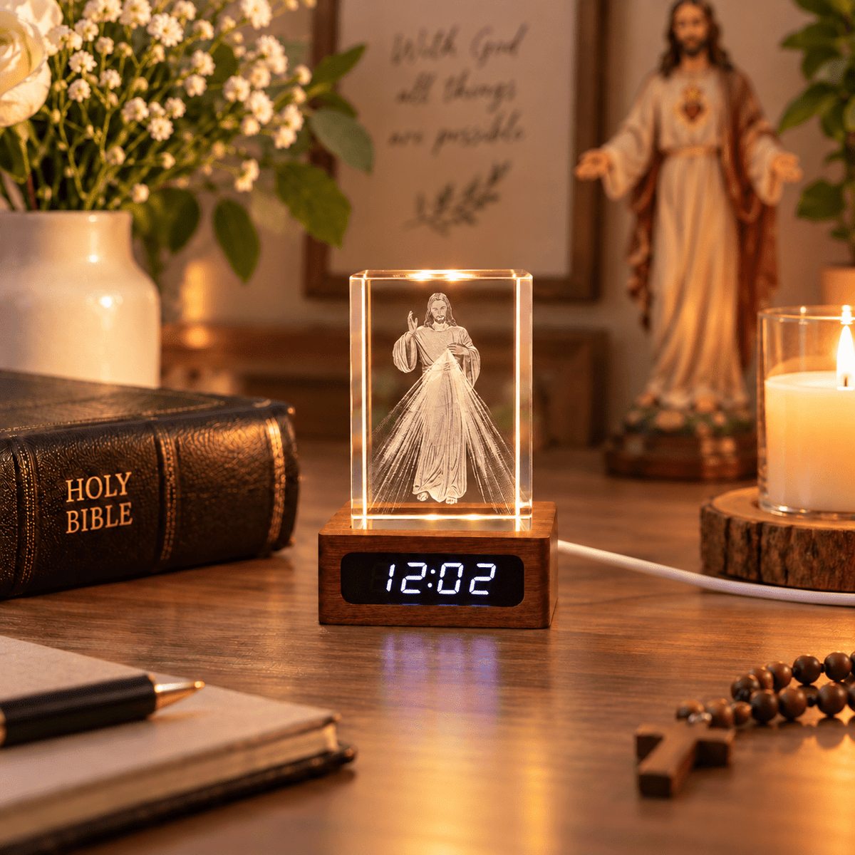 Divine Mercy Jesus Crystal Keepsake Clock - Laverina