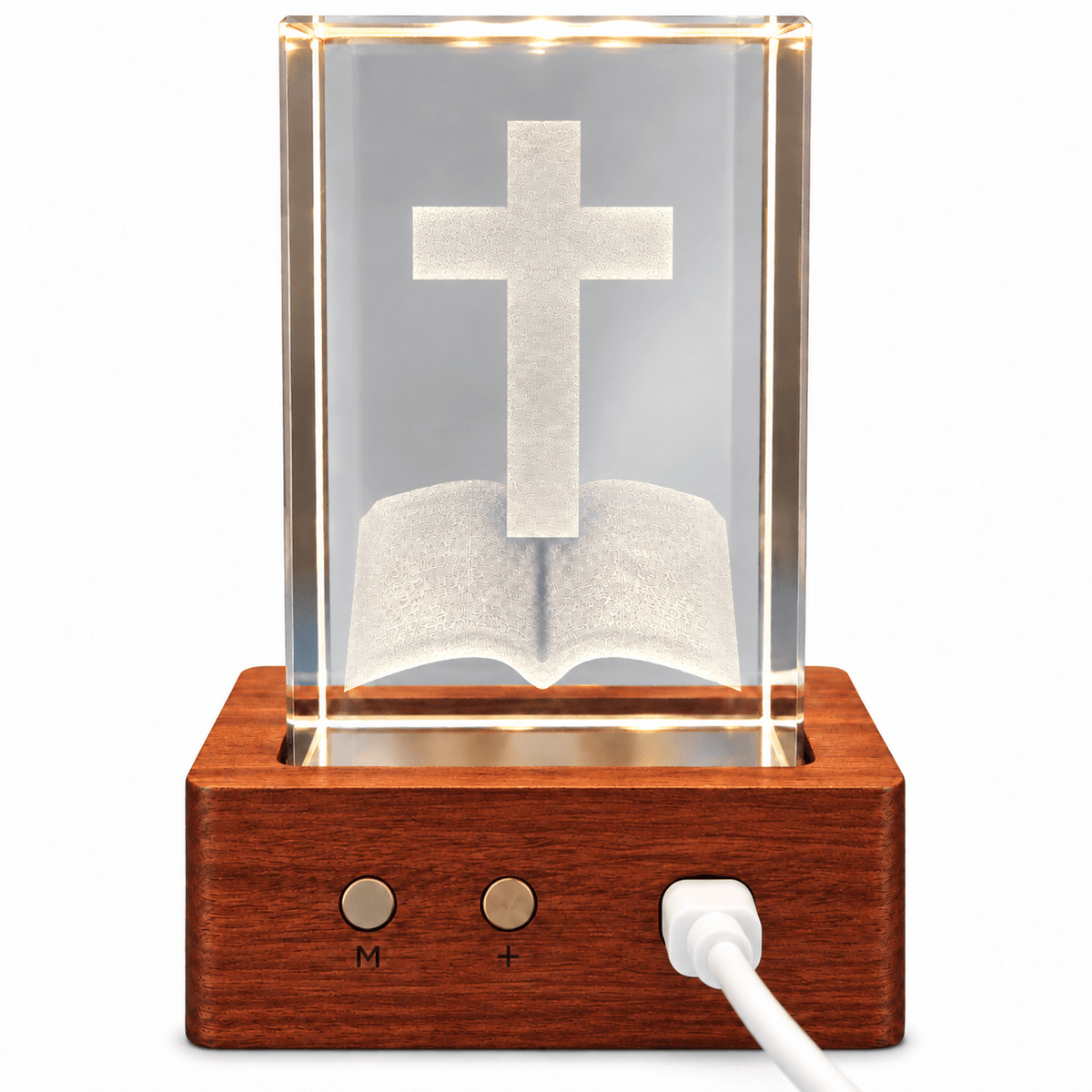 Illuminated Cross & Bible Crystal Keepsake Clock - Laverina