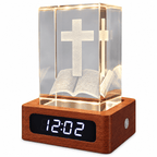 Illuminated Cross & Bible Crystal Keepsake Clock - Laverina