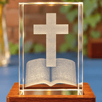 Illuminated Cross & Bible Crystal Keepsake Clock - Laverina
