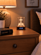 Illuminated Cross & Bible Crystal Keepsake Clock - Laverina