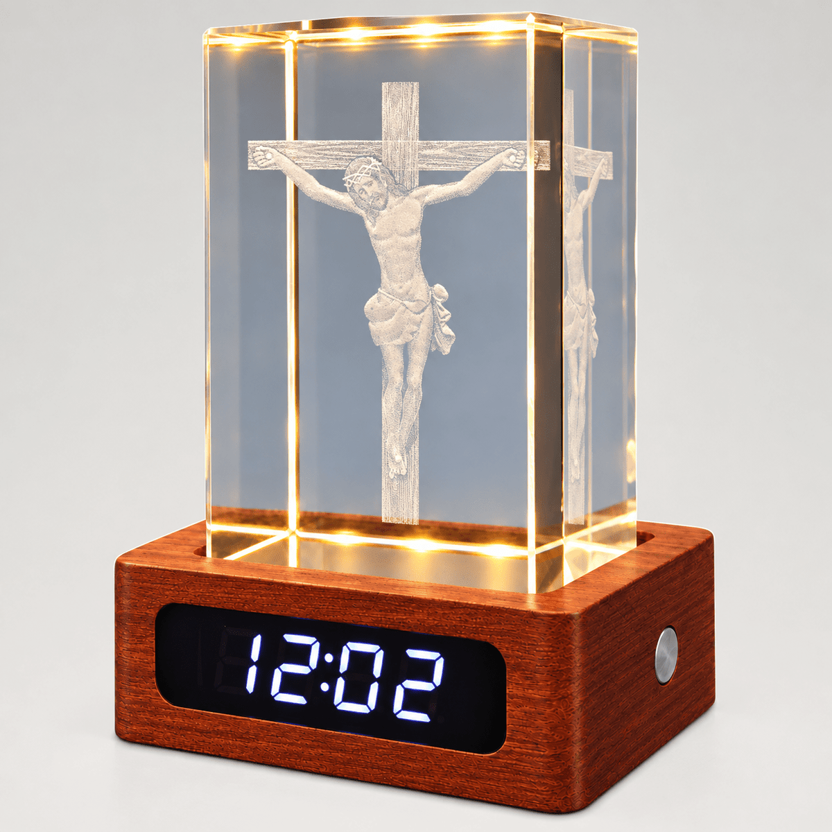 Illuminated Crucifix Crystal Keepsake Clock - Laverina