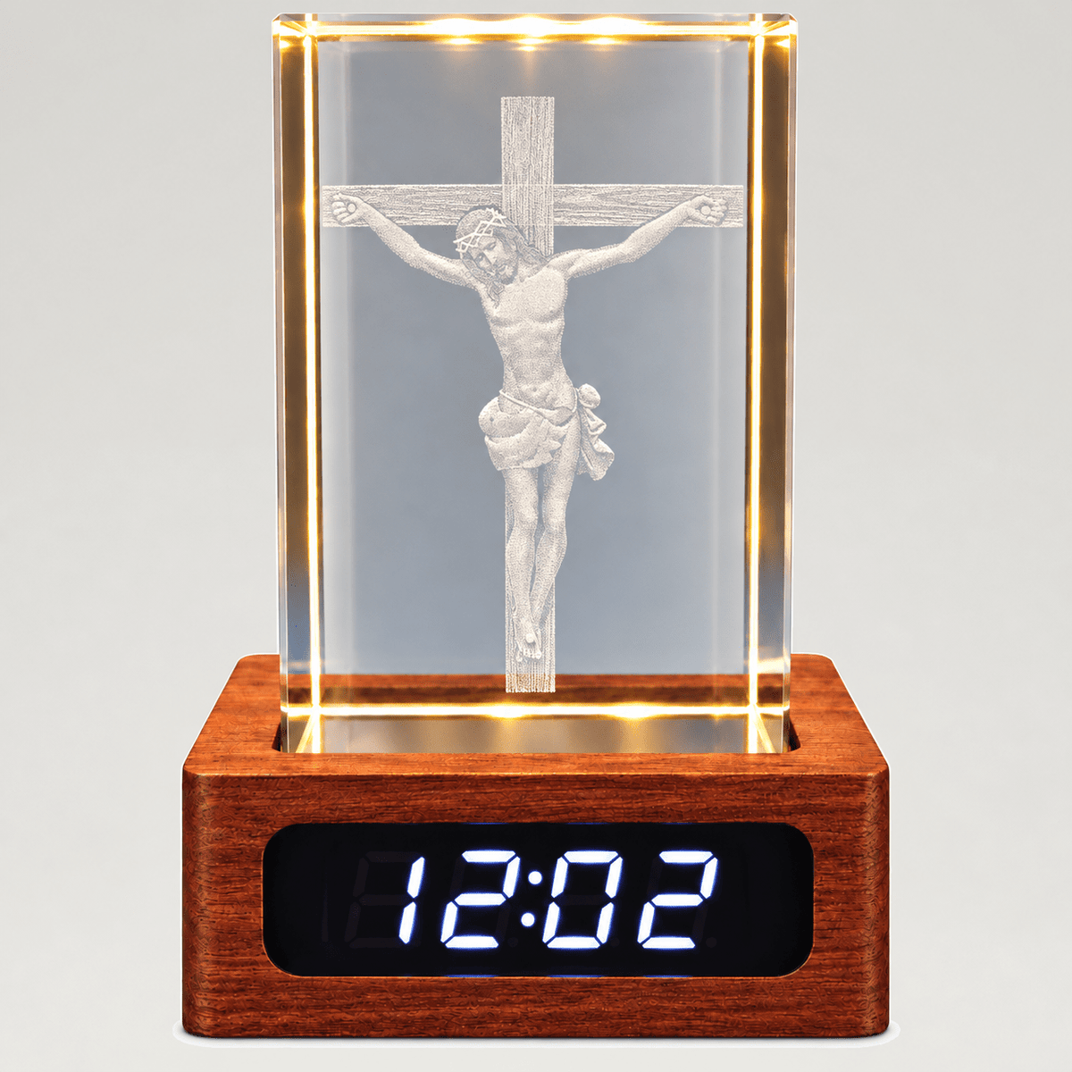 Illuminated Crucifix Crystal Keepsake Clock - Laverina