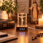 Illuminated Crucifix Crystal Keepsake Clock - Laverina