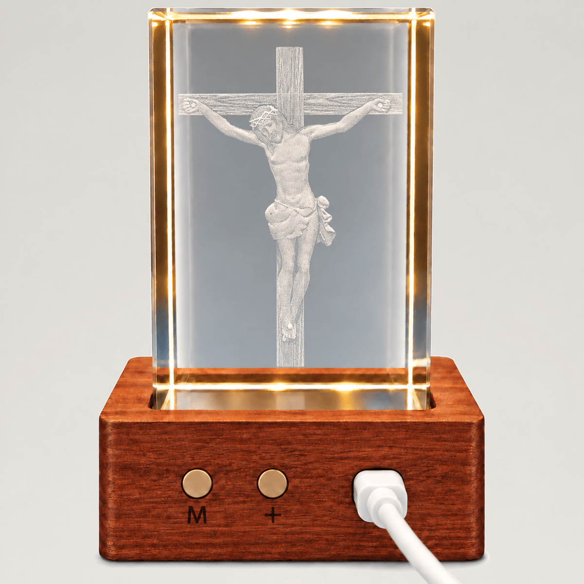 Illuminated Crucifix Crystal Keepsake Clock - Laverina