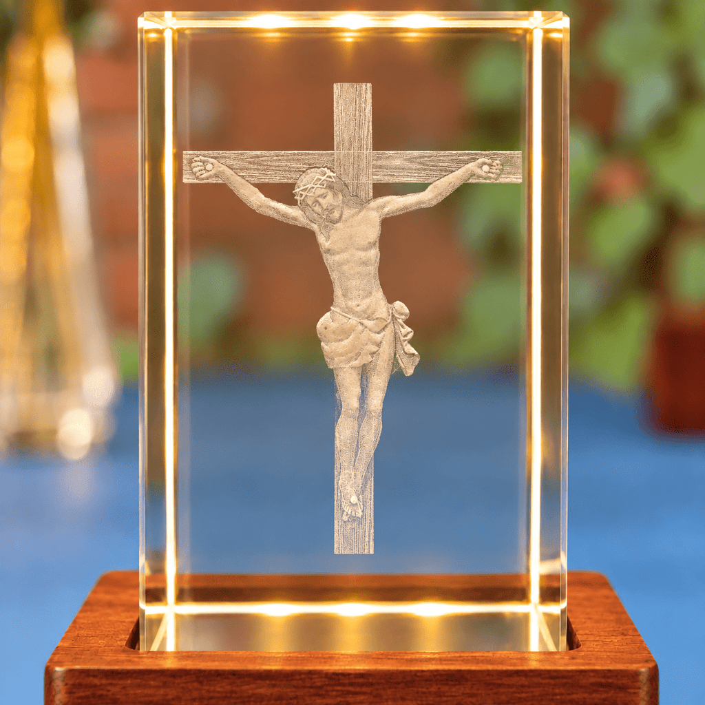 Illuminated Crucifix Crystal Keepsake Clock - Laverina