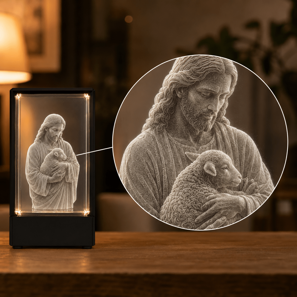 Illuminated Good Shepherd Crystal Keepsake - Laverina