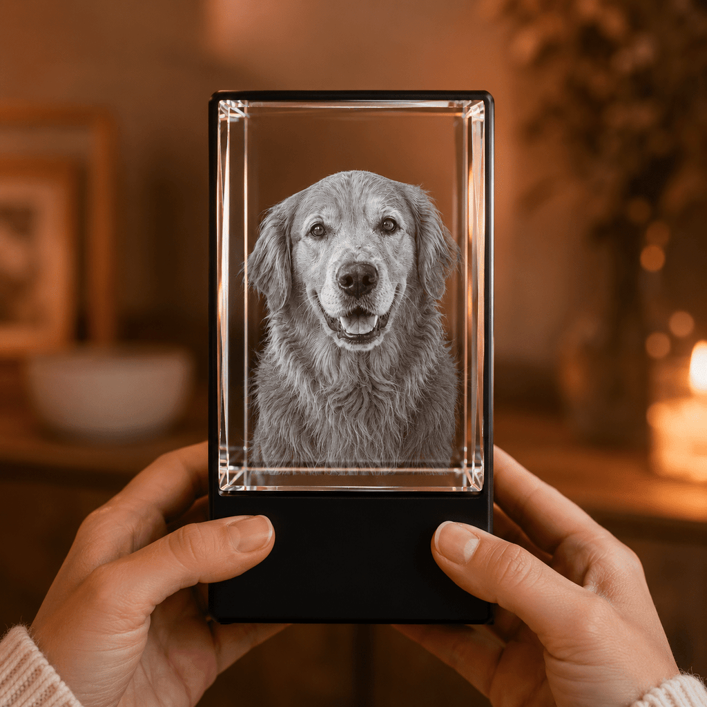 Personalized 3D Pet Crystal Keepsake with LED Base - Laverina