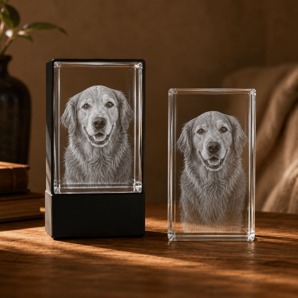Personalized 3D Pet Crystal Keepsake with LED Base - Laverina