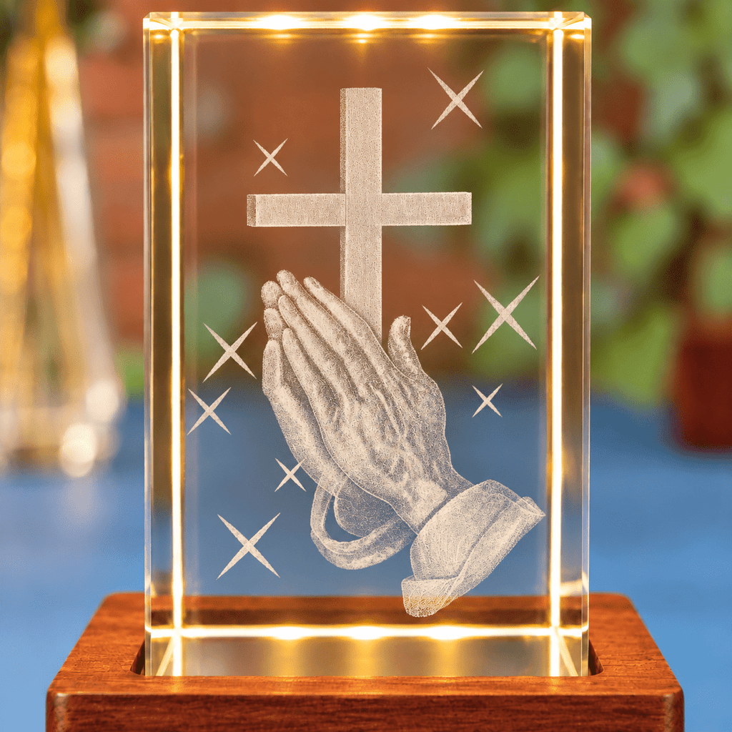 Praying Hands & Cross Crystal Keepsake Clock - Laverina