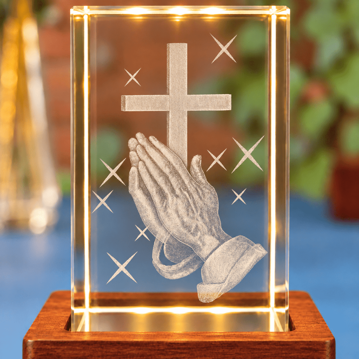 Praying Hands & Cross Crystal Keepsake Clock - Laverina