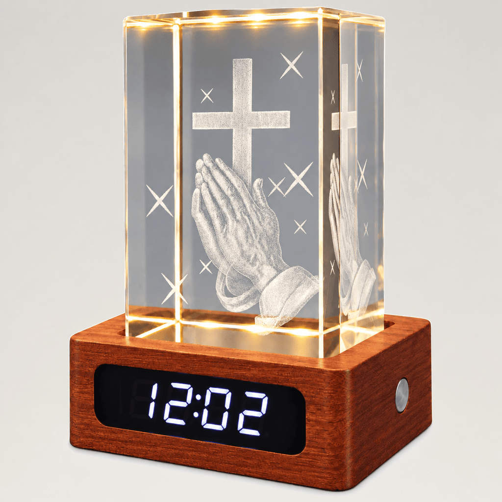 Praying Hands & Cross Crystal Keepsake Clock - Laverina