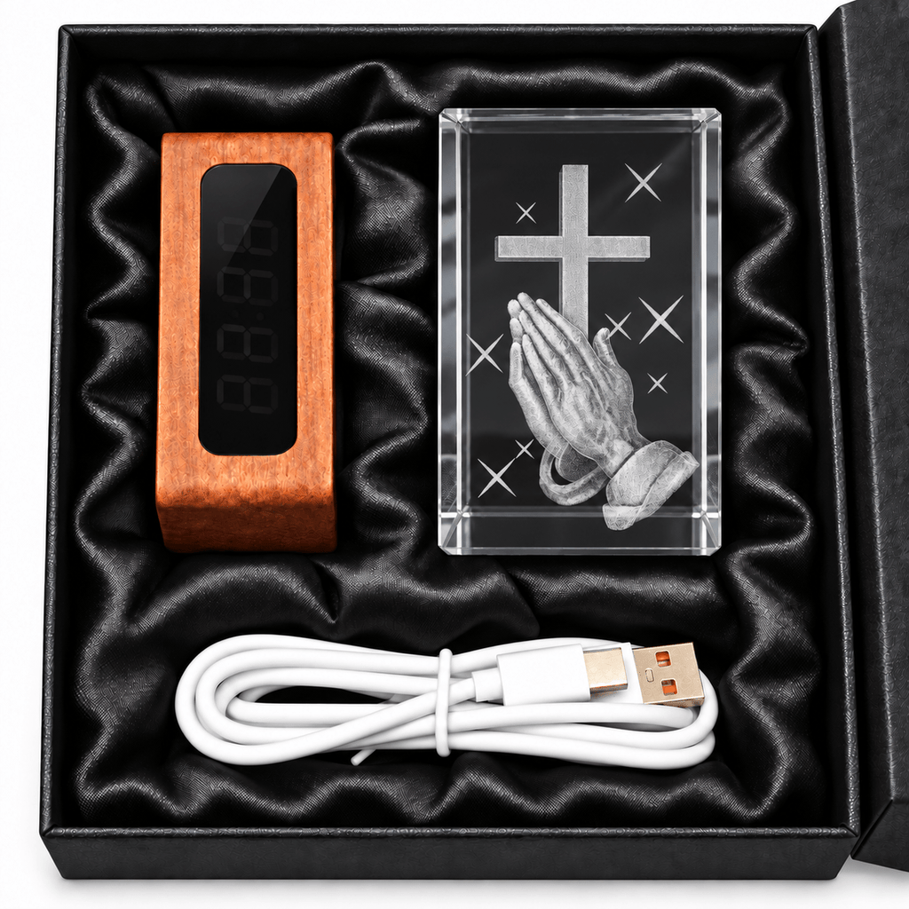 Praying Hands & Cross Crystal Keepsake Clock - Laverina