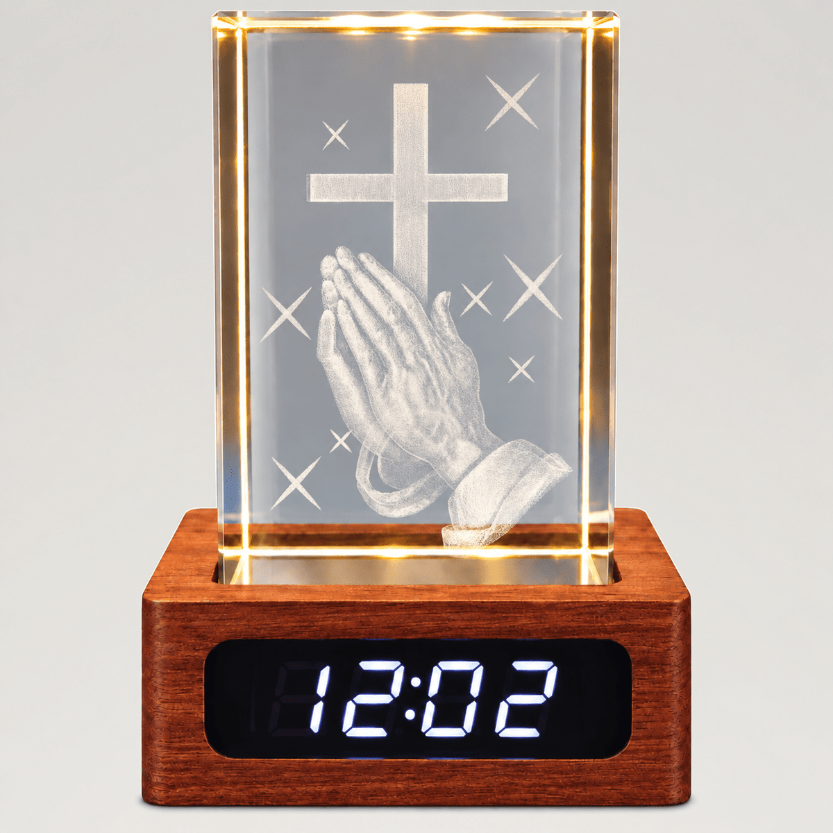 Praying Hands & Cross Crystal Keepsake Clock - Laverina