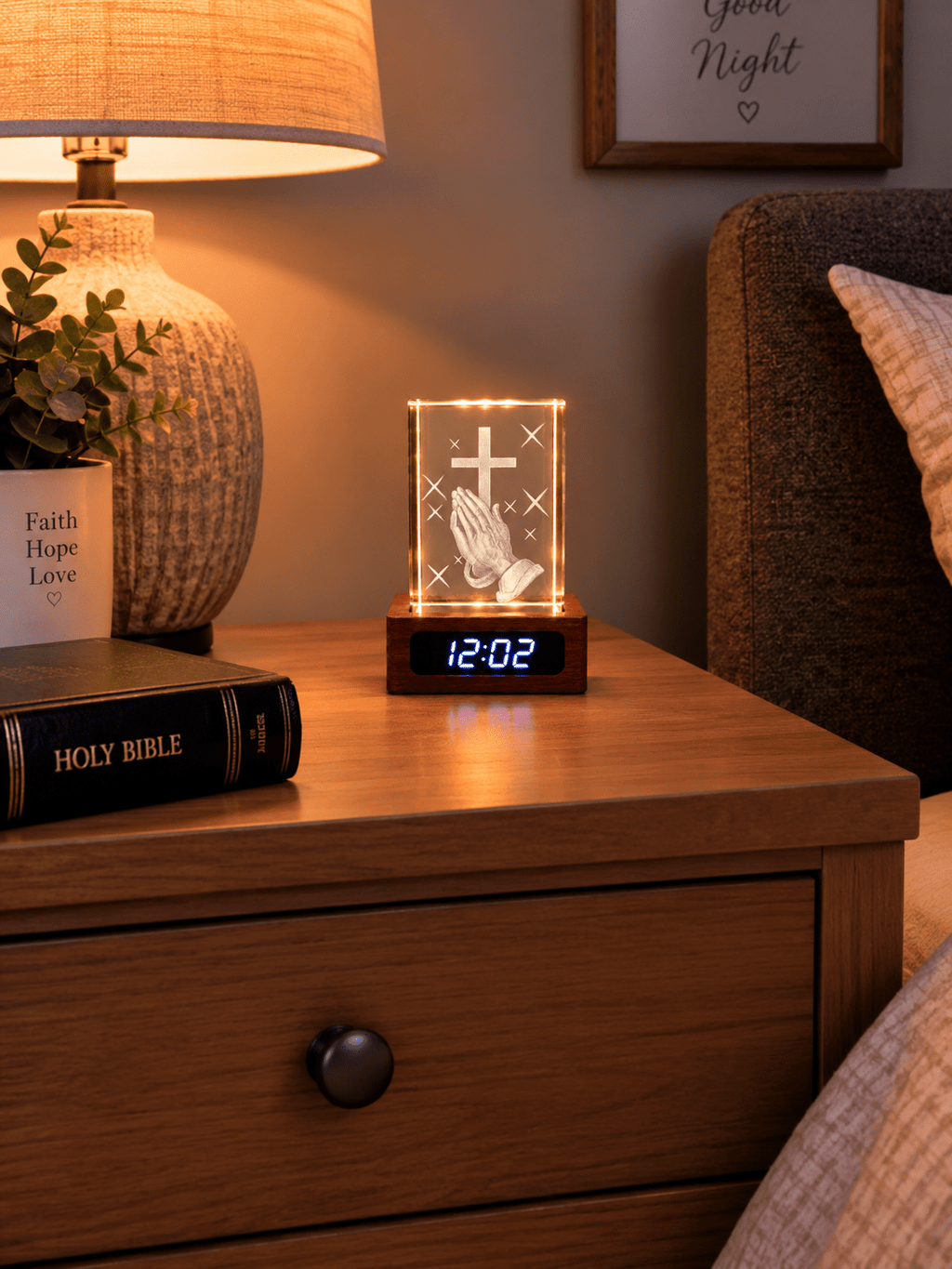 Praying Hands & Cross Crystal Keepsake Clock - Laverina