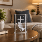 Praying Hands Crystal Keepsake with Cross - Laverina