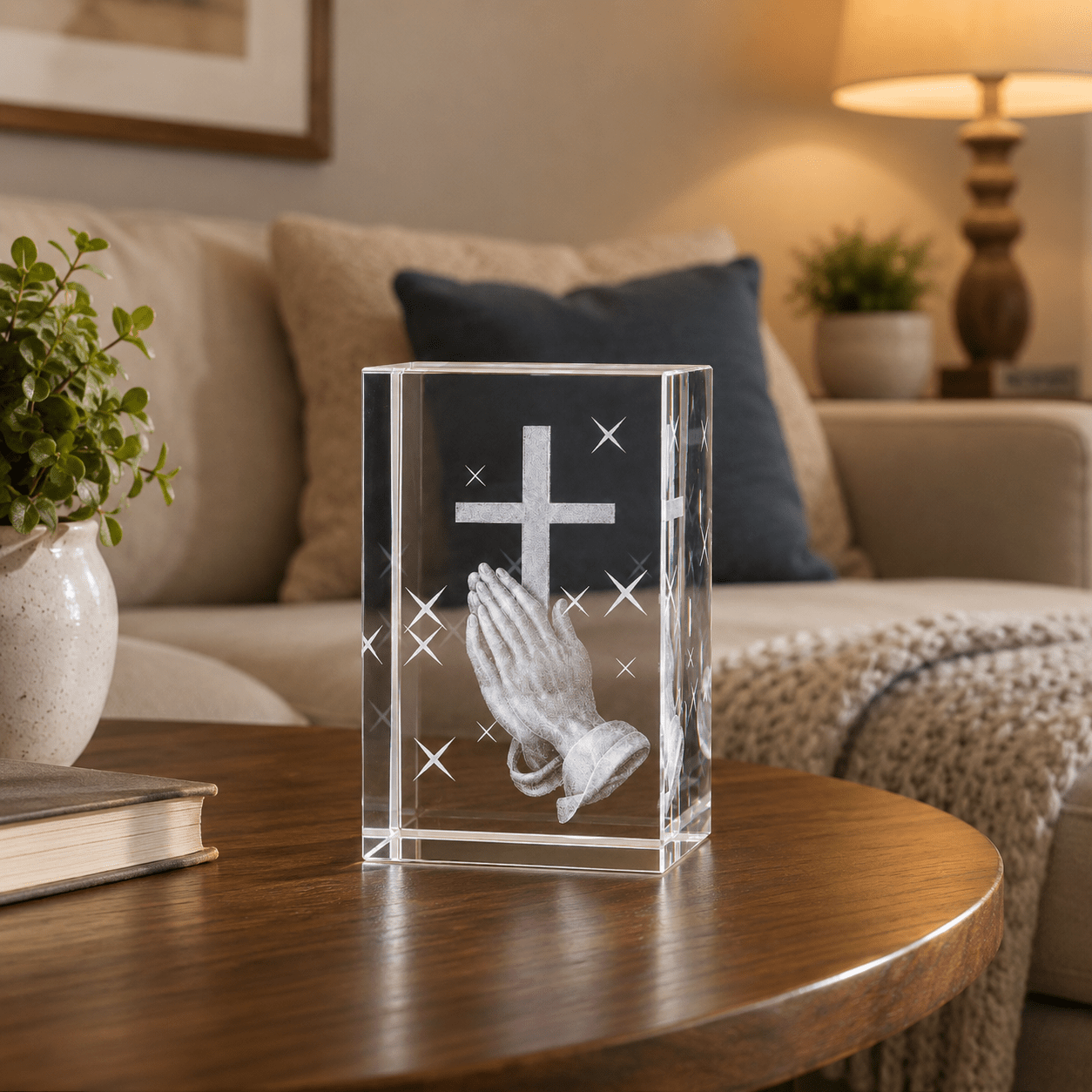 Praying Hands Crystal Keepsake with Cross - Laverina