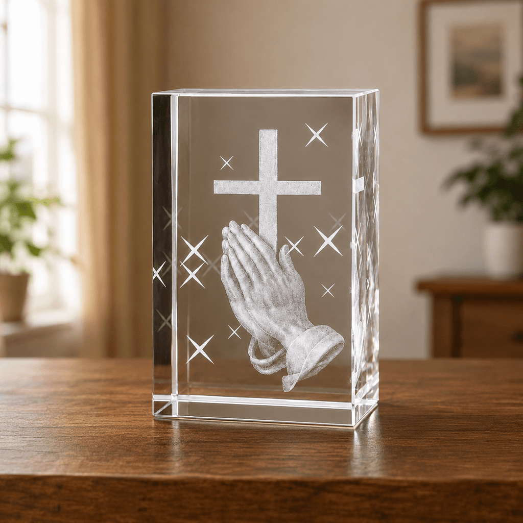 Praying Hands Crystal Keepsake with Cross - Laverina