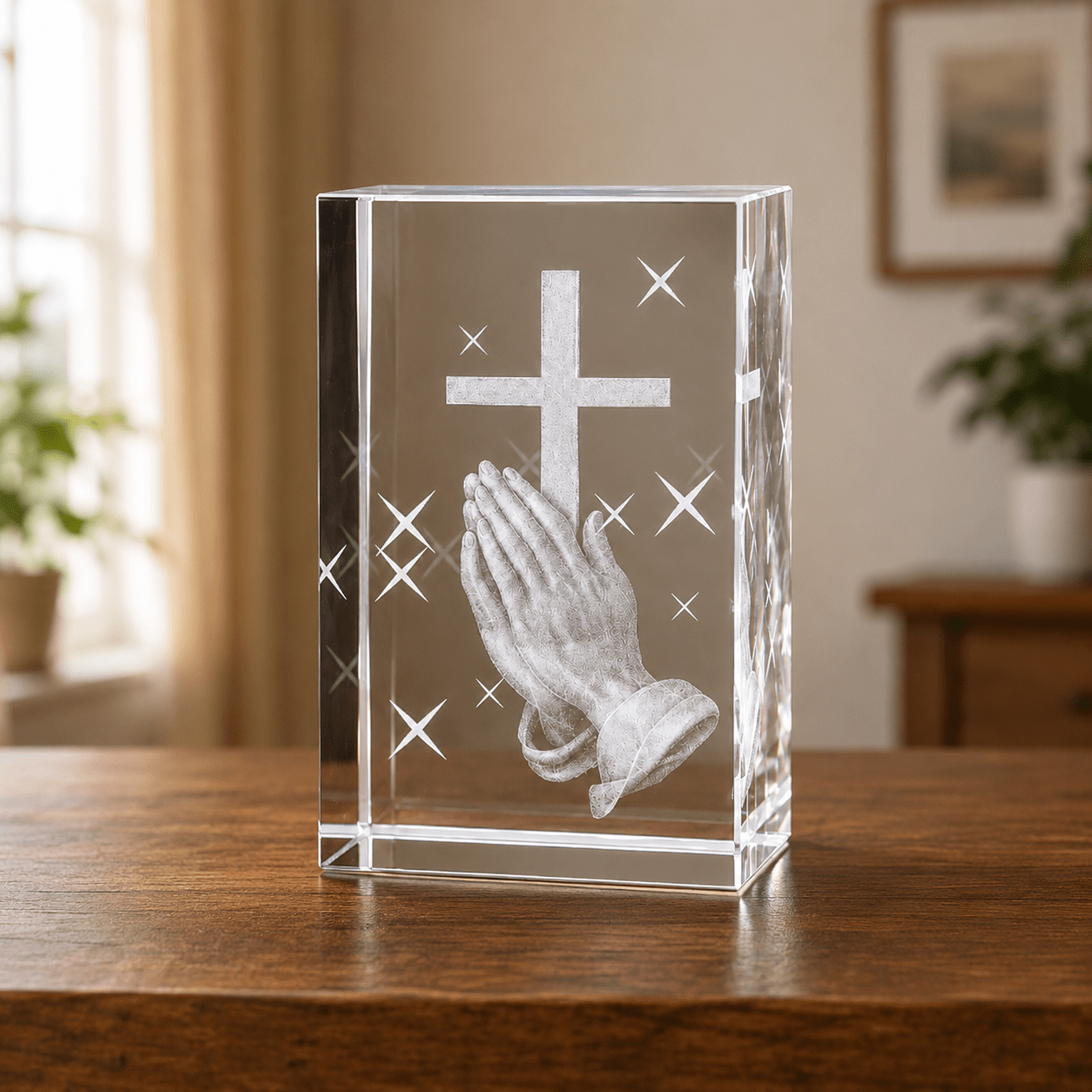 Praying Hands Crystal Keepsake with Cross - Laverina