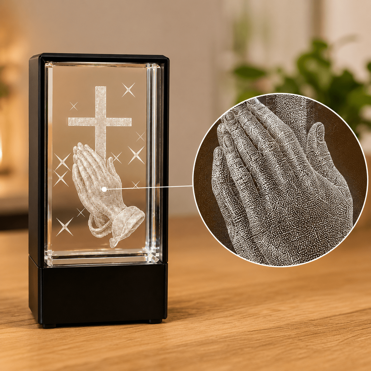 Praying Hands Crystal Keepsake with Cross - Laverina