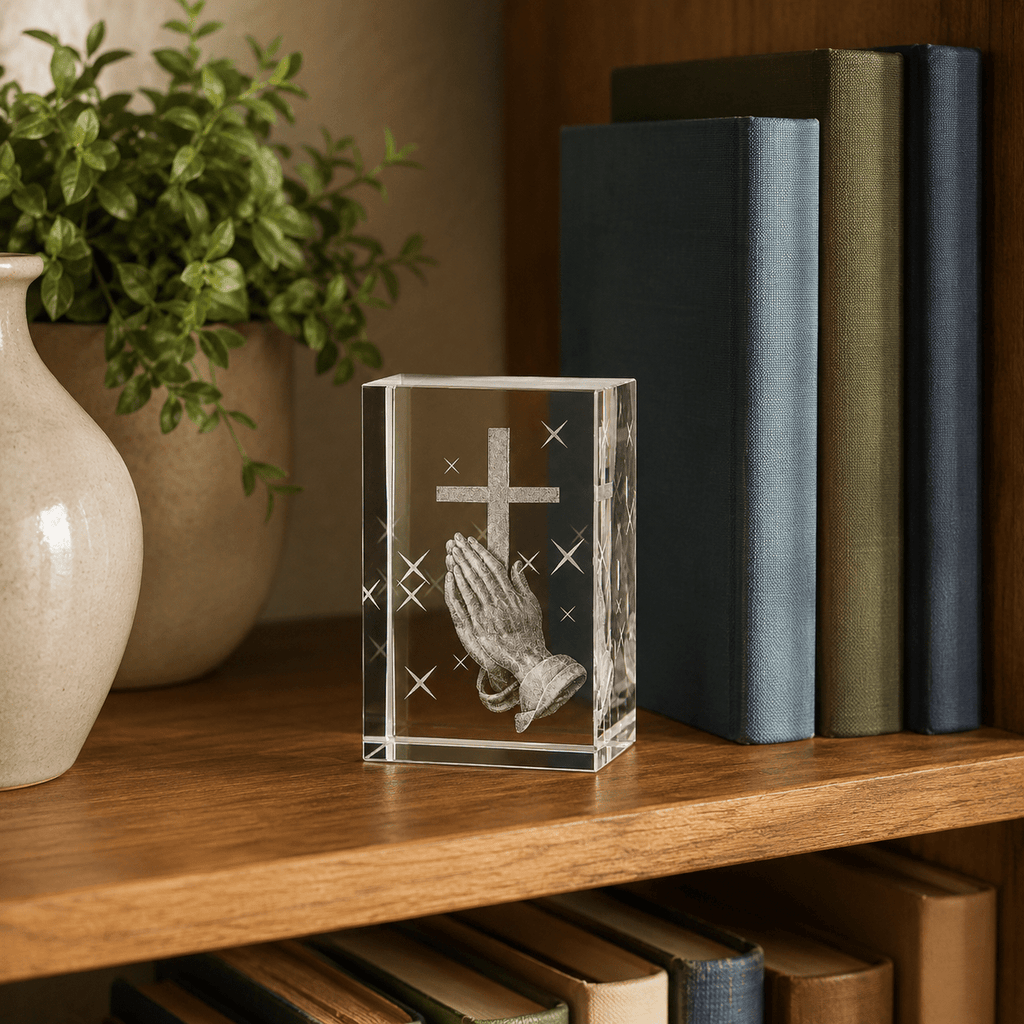 Praying Hands Crystal Keepsake with Cross - Laverina